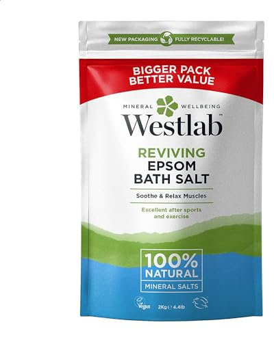 Westlab - Reviving Epsom Salt - 2kg Resealable Pouch - 100% Natural, Pure & Unscented Mineral Salts - Supports Sleep and Relieves Aching Muscles (Packing may vary).