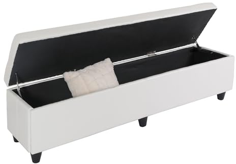 Mendler Aufbewahrungs-Truhe Kriens XXL, Leder + Kunstleder, 180x45x45cm - weiß