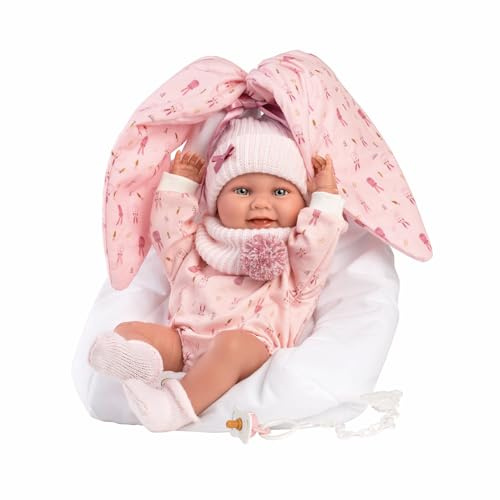 Llorens 1073802 babydocka Nica, med blå ögon och vinylkropp, babydocka inklusive outfit och stor bärväska med kaninöron, nyfödd 40 cm
