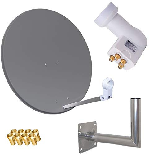 netshop 25 HD Sat Anlage 80cm Spiegel + Opticum Quad LNB für 4 Teilnehmer + 40cm Wandhalter (3 Farben wählbar)