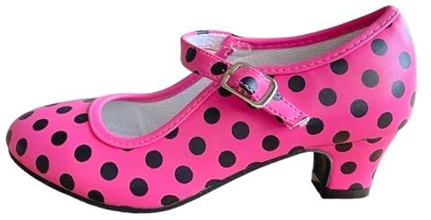La Senorita Spanish Flamenco Shoes for Girls Bright Pink Black - 2 UK - Size 35