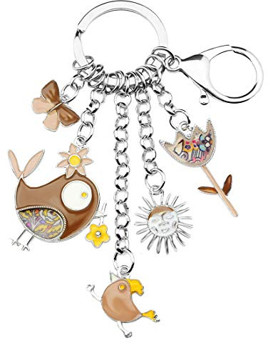BONSNY Émail Alliage de Zinc Mignon Oiseaux Fleur Papillon Porte-Clés Bijoux pour Sac À Main des Femmes Clés de Voiture Accessoires Porte-Monnaie