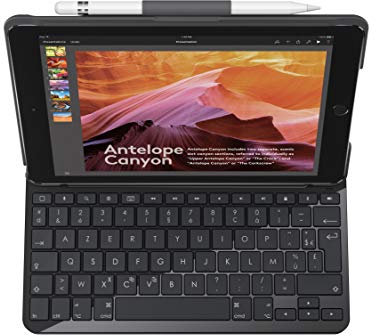Logitech SLIM FOLIO für iPad der (5. und 6. Generation) Tastatur-Case mit Bluetooth (Modell: A1822, A1823, A1893, A1954) Deutsches QWERTZ Layout - Schwarz