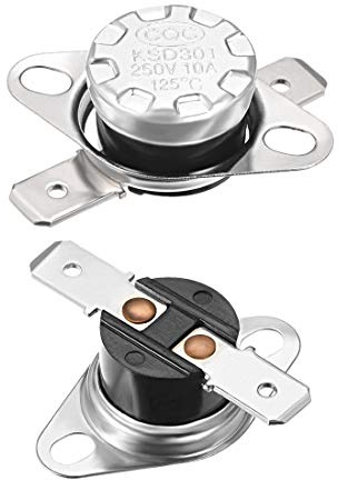 sourcing map 2pcs Bimetall Temperatur Reglerschalter Thermostat 125°C 10A | N.C, 6, 3mm Stift