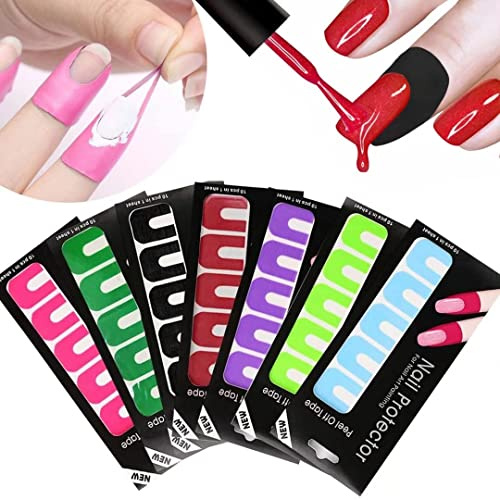 Kalolary 14 Blatt 140 Stück Nagellack Schablone, Peel Off Aufkleber Band Maniküre Anti Überlauf Verpackungs Nagel Schutz U-Form-Band für Nail Art Malerei Gradation Stanzen