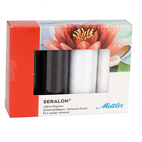 Amann METTLER GARNSET SERALON NO.100, Perfekter Allesnäher in gängigen Universalfarben, für tadellose Nähte (4 X 200 m) (schwarz/weiß)