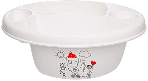alles-meine.de GmbH 3 Kammer - Schüssel/Waschschüssel/Kinderwaschbecken - weiß kleine Familie - gemalt Bieco - mit Seifenablage - Organizer - Reinigungsmittel Aufbewahrun..