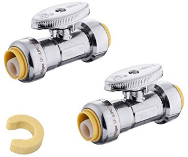(Pack of 2) EFIELD Push Fit 1/4 Turn Straight Stop Valve Water Shut Off 1/2 Inch Push x 1/2 Inch Push, Chrome with a Disconnect Clip,(PF-VALVE035-2PCS)