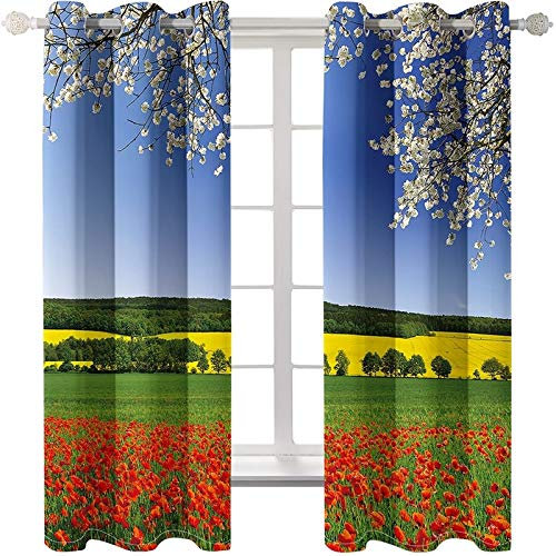 Daesar Schlafzimmer Verdunklungs Vorhang 2er Set 214x244CM, Vorhänge Lang Ösen Blickdicht Blumen und Bäume Vorhänge Fenster Kinderzimmer mit Mustern