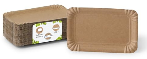 BIOZOYG 250 Pappteller eckig braun 10x16 cm | Nachhaltig, Robust & Recyclebar | Einwegteller für Geburtstage, Grillfeiern & Partys | Nachhaltige Forstwirtschaft | Disposable Plates