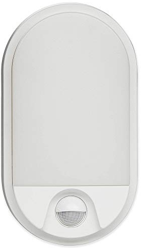 LED Wandleuchte weiß oval 15W mit Bewegungsmelder und Dämmerungssensor IP54 - Außen-Leuchte aus Kunststoff - Außenstrahler Garten-Lampe