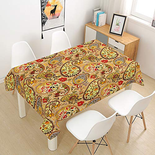 Morbuy Paisley Tischdecke Abwaschbar Tischtuch Rechteckig Tischwäsche Gartentischdecke Outdoor Tischdekoration Wasserdicht Polyester Ölfest Pflegeleicht (140x180cm,Helles Gelb)
