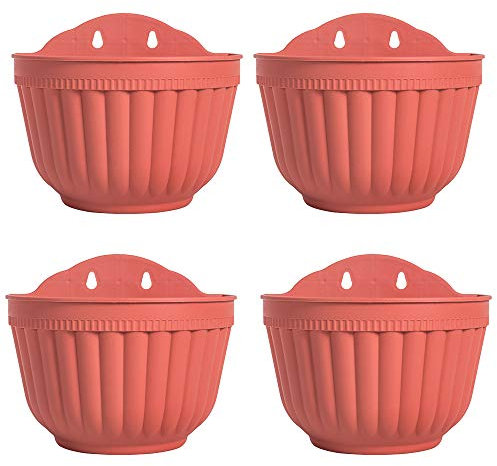 4er Wandbehang Pflanzgefäß vertikaler Garten Wohnzimmer Wandhalterung Fenster hängen Indoor Outdoor Pflanze Blumenkorb für Küche Kräuter Balkon Geländer Regal Zaun Schlafzimmer Gitter Dekor Ziegelrot