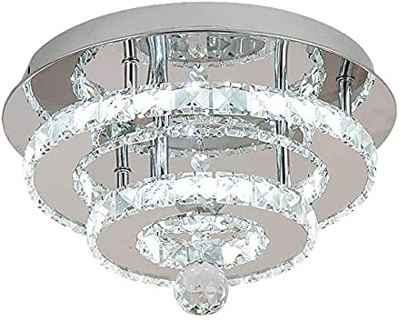 Jansi 36W Modern Round LED Crystal Ceiling Light Pendant Lamp, Flush Mount Crystal Chandeliers Fixture for Dining Room Bedroom Livingroom (Cool White) [Energy Class E]