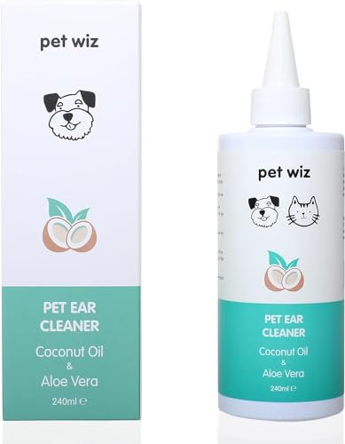 pet wiz Detergente per orecchie per cani e gatti, olio di cocco e aloe vera (240 ml)