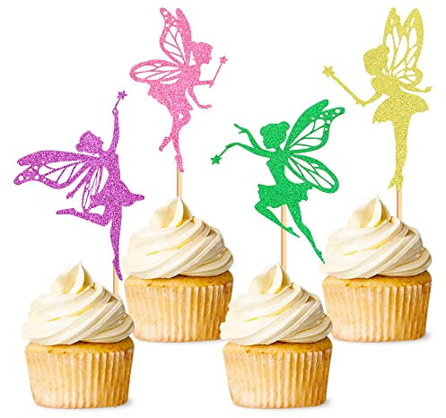 24 Stück Fee Cupcake Topper Blumen Picks für Mädchen Kuchen Dekoration - Feen Geburtstag Topper für Kindergeburtstag Party Babyparty