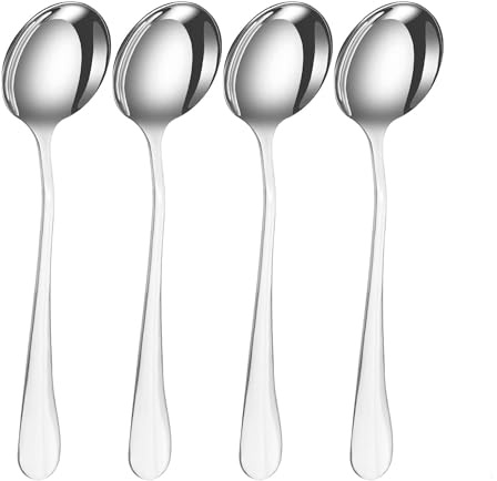 YSAMAX 4 Pc Round Soup Spoon, Stainless Steel, Spoon Set of 4 for Soup, Curry, Rice, Ideal for Parties, Buffet, Kitchen, Restaurant, Luxurious Elegant Look, Ideal for Stirring