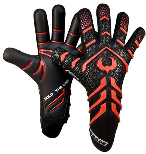 Renegade GK Apex Phoenix 2.0 Professional Strapless Goalie Gloves | 4mm EXT Contact Grip | Black & Red Soccer Goalkeeper Gloves (Size 10, Adult, Evo Negative Cut, Level 5.5)