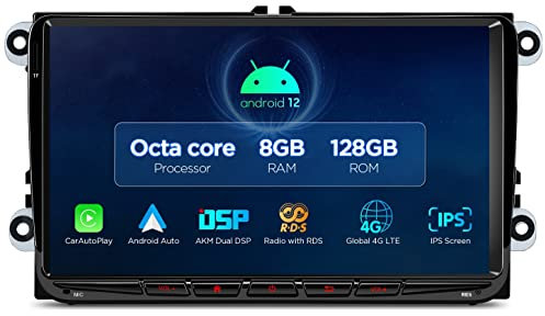 XTRONS Android 12 Car Stereo for VW Volkswagen EOS Golf, Octa Core 8GB+128GB Car Radio 9 QLED IPS Touched GPS Navigation Built-in DSP Bluetooth Car Play 4G LTE RDS Radio support TPMS AHD Camera DAB+