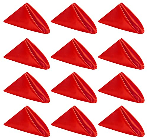 Kalopro Rote Stoffservietten, 12 Stück rote Satin-Tischservietten, 50.8x50.8 cm, waschbar, Polyester, wiederverwendbar, weich, für den täglichen Gebrauch, Weihnachten, Hochzeit, Party ..