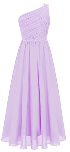 Nyeemya Elegante Vestido de Fiesta Ceremonia Casual para Niñas Un Hombro Princesa Boda Vestir Graduación Comunión Partido Lavanda A 13-14 años