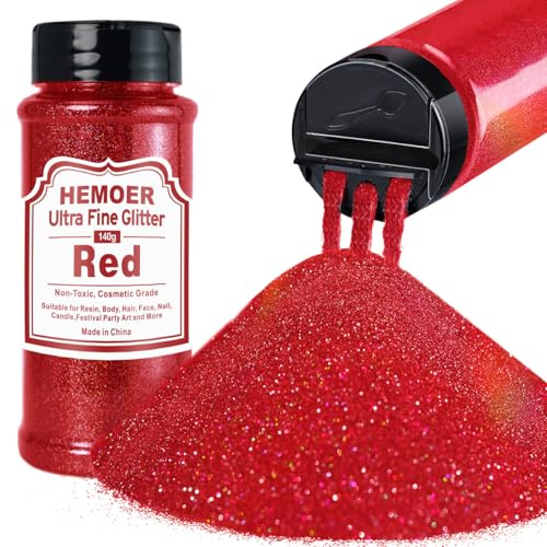 Red Ultra Fine Glitter, 5oz /140g Metallic Cosmetic Holographic Glitter for Hair Face Body Eye Nail Art Festival, Epoxy, Resin Crafts, Tumblers, Resin Jewelry, Candle, Painting Arts