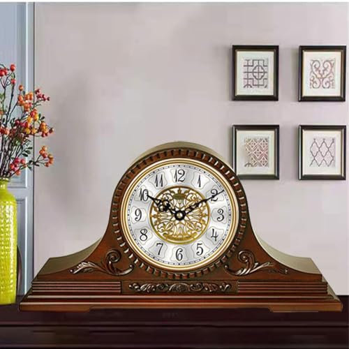 CunTo Olden Kaminuhr mit echtem Holz, antikes Vintage-Design, massives Holzregal, dekorative Tischuhr mit Glockenspiel, for Wohnzimmer