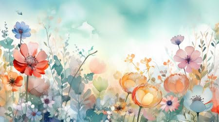 adrium Acryl-Bild 90 x 50 cm: Aquarell-Blumenhintergrund mit Mohnblumen und Anemonen. (207013520)