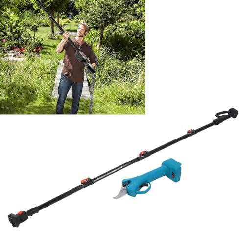Elektrische Gartenschere mit Verlängerungsstange, Wiederaufladbar, Batteriebetrieben, 6,56 Fuß Ausziehbar, Klinge aus SK5-Kohlenstoffstahl, Bürstenloser 600-W-Motor, Zwei-Hand-Design