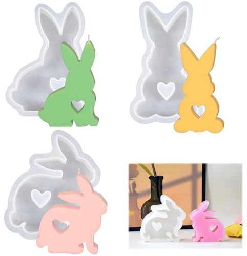 3 Stück Kaninchen-Silikonform, Kerzenformen zum Gießen, Kerze Kaninchen Gießform für Ostern, Kerzen Selber Machen Set für Herstellung Von Aromatherapie