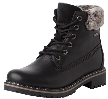 Tamaris Bottes plates pour femme, Fourrure en cuir noir, 41 EU