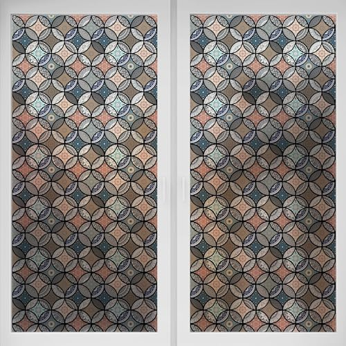 WALPLUS Decorative Window Sticker Static Clings Vinyl Anti UV Removable Reusable for Glass Home Decoration Kitchen Bathroom Office Decorative Mandala Circles Pattern Window Privacy Film 44x200cm
