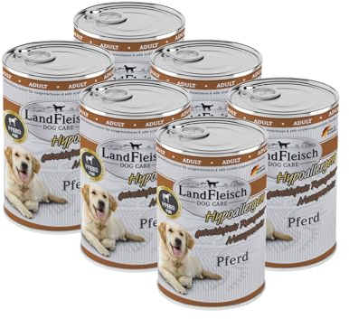 Landfleisch Hypoallergen Adult 6 x 400g Pferd | für ernährungssensible Hunde | Ohne Gluten, Zucker, GVO & Soja | Monoprotein