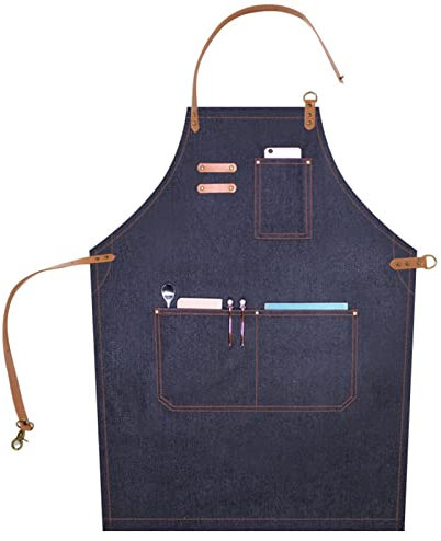 Werkzeugschürze, Arbeitsschürze mit Taschen, Arbeitsschürze, Segeltuchschürze, Werkstatt-Werkzeugschürze mit verstellbaren Trägern for Friseur, Küche, Gärtner, Café (Farbe: Blau, Größe: XL) (Farbe: Bl