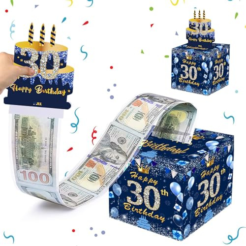 30. Geburtstag Geschenkbox Überraschungsbox, Blaues Gold Geldgeschenke Verpackung mit 3D Pop Up Geburtstag Grußkarten, DIY Mystery Rätselbox, Geld Geschenkverpackung für Ihre Familie, Kinder BkRSG