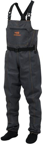 BASSDASH Herren-Wathose aus Denim, atmungsaktiv, wasserdicht, langlebig, leicht, Strumpffuß für Angeln, Jagd, ATV, Reiten, Jeansschwarz, X-Large, Stocking Foot 10-11