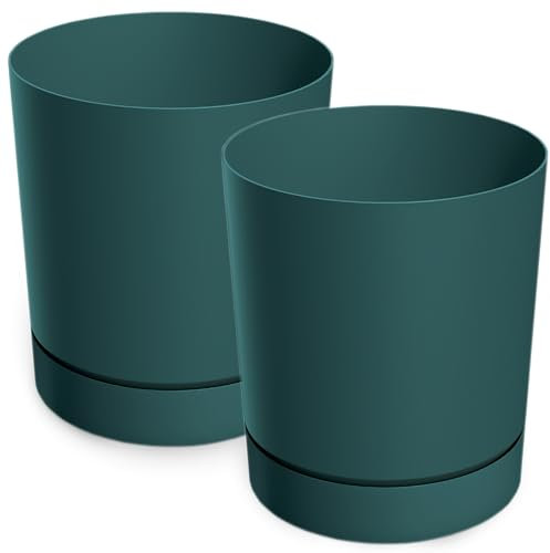 PECZEKO Blumentopf matt, Pflanzkübel aus Übertopf Kunststoff Dekorativer Topf für, groß und klein Pflanzen, 2er-Set blumenkübel, blumenkübel kräutertopf (2 Pack) Dunkelgrün, ø 20 cm