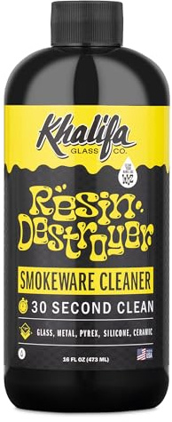 Khalifa Resin Destroyer Cleaning Solution One 16 Fl Oz Bottle - Clean & Deodorize Glass, Ceramic, Silicone & Metal - Restore Your Pieces to Perfection - Destroy Resin, Wax, Oil & Stinky Debris