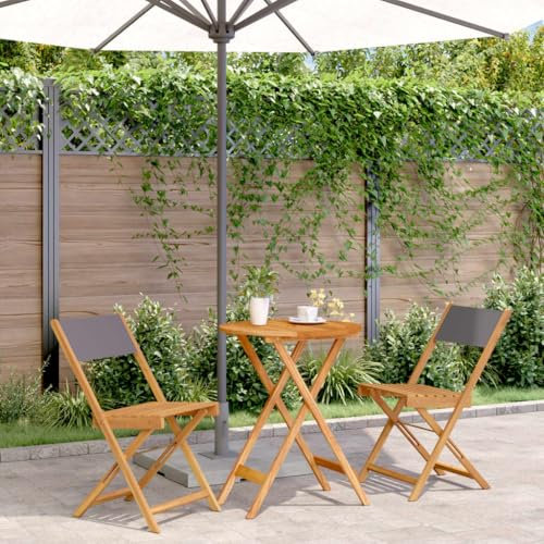 Keyroto 3-TLG. Bistro-Set Anthrazit Stoff und Massivholz#2 Garten Sitzgruppe Essgruppe Garten Balkon Sitzecke Balkon Tisch Und Stühle Gartentisch Mit Stühlen