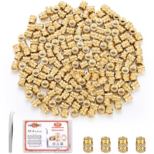 200 Stück Gewindeeinsatz, M4 Einschraubmutter Einschmelzgewinde Gewinde Reparatur Set mit Aufbewahrungsbox Pinzette für 3D Druckteile Kunststoffteile