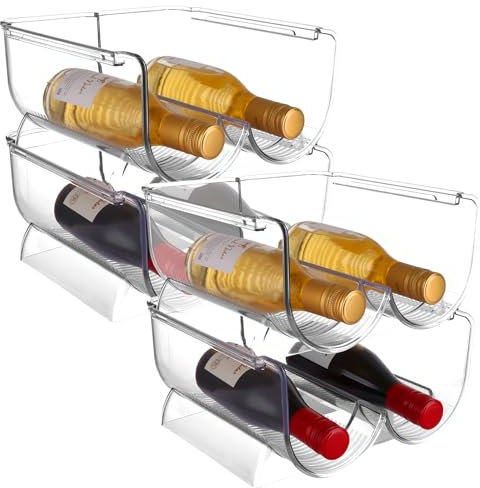 GBACHOOSE 4 Stück Stapelbarer Flaschenhalter für 8 Flaschen, Flaschenregal Transparenter, Flaschen Organizer für Küche, Schrank, Kühlschrank & Keller