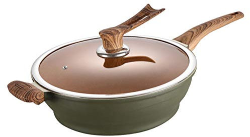 HAODUOO Poêle à Frire Poêlon Marmites avec Couvercle Poêle à Frire Induction Wok Poêle à Frire Wok avec Manche en bakélite