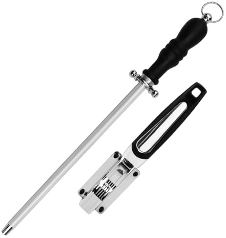 YBCCBY 25cm Professional Honing Steel, Knife Sharpener, Carbon Steel Sharpening Rod, Manual Sharpener for Sharpening Kitchen Knives, Kitchen Knives Honing Rod for Cooking Knife Butchers Knife