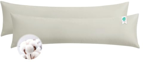 Aisbo Seitenschläferkissen Bezug 40 x 145 Baumwolle 2er Set Beige - weiche Kissenbezug 40x145 mit Reißverschluss, 40x145cm Pillow Cover Pillowcase