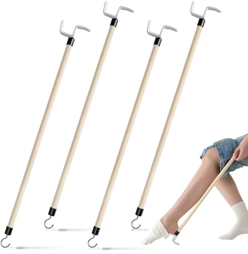 Geelin 4 Pcs 27'' Long Dressing Stick for Elderly Disabled Limited Mobility Dressing Aid for Pants Shoes Socks Shirts Daily Living Aid Hip Replacement Nursing Home Essential Items