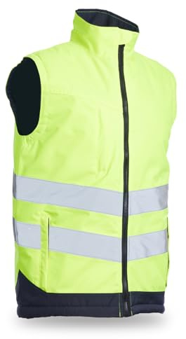 Blackrock Hi-Vis gul/marinblå vadderad väst, Hi Viz, unisex, fleece, Gillette, arbetskläder, varm, väst, vattentätt och vindtätt skal, väst, storlek 6XL
