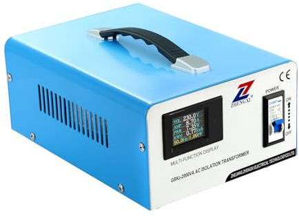 ZHENGXI ELECTRIC Separationstransformator 230 V, 2 000 W transformator, spänningstransformator, HD-display, nose, 2 utgångar