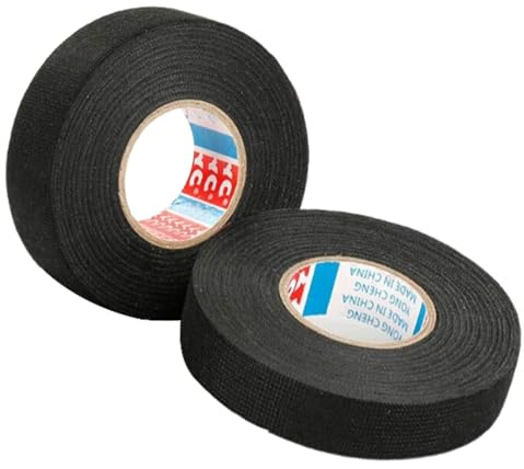 AKSIQIOL 2-Pack Adhesive Fabric Cloth Tape,19mm x 15m Wiring Loom Tape for Noise Damping & Electrical Insulation (Black)