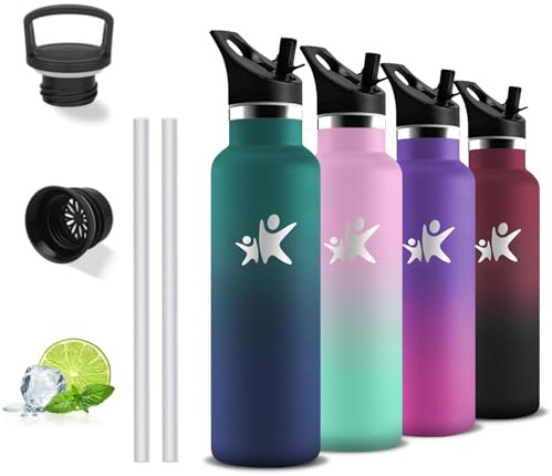 Borraccia Termica, Borraccia 500 ml, Senza BPA, Borracce con Cannuccia, Senza Perdite, Borracce Acciaio Inox, Bottiglia Metallo, Doble Aislamiento, Borracce Termiche per Scuole, Campeggio, Viaggio