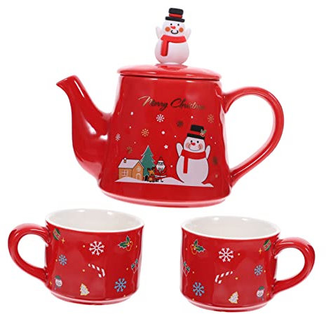 IMIKEYA Set Da Tè in Ceramica a Tema Natalizio, Teiera in Ceramica Rossa Tazze, Bollitore Per Tè Domestico Resistente Al Calore, Design Portatile Per Feste Di Natale